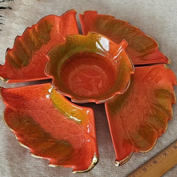 Vintage Burnt Orange 80s Appetizer/ Chip and Dip Set - Picture 5 of 5